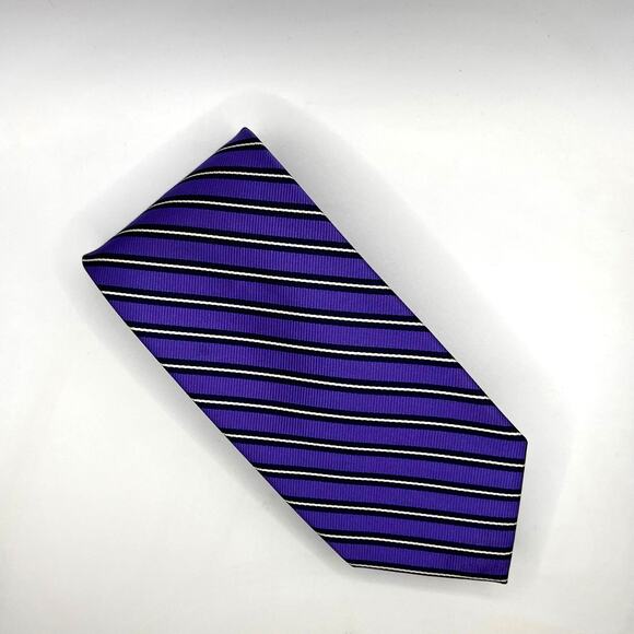 Rooster Repp Tie -Mens 58” Long -Purple Blue Stripe - Silk Necktie - Picture 5 of 7